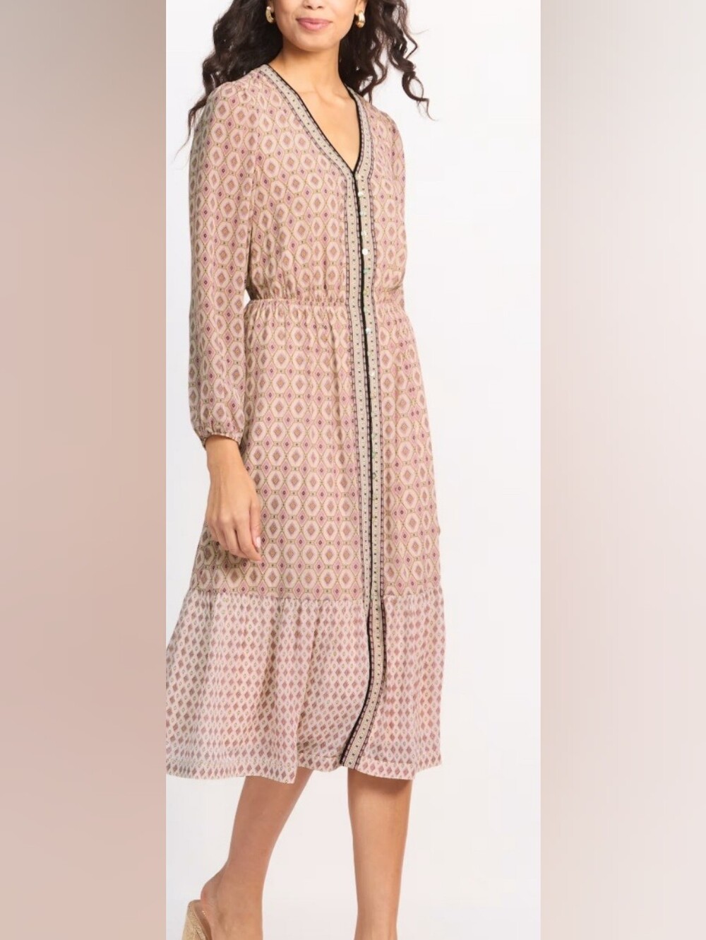 Pink Patterned Button-Front Maxi Dress - Picture 2 of 5